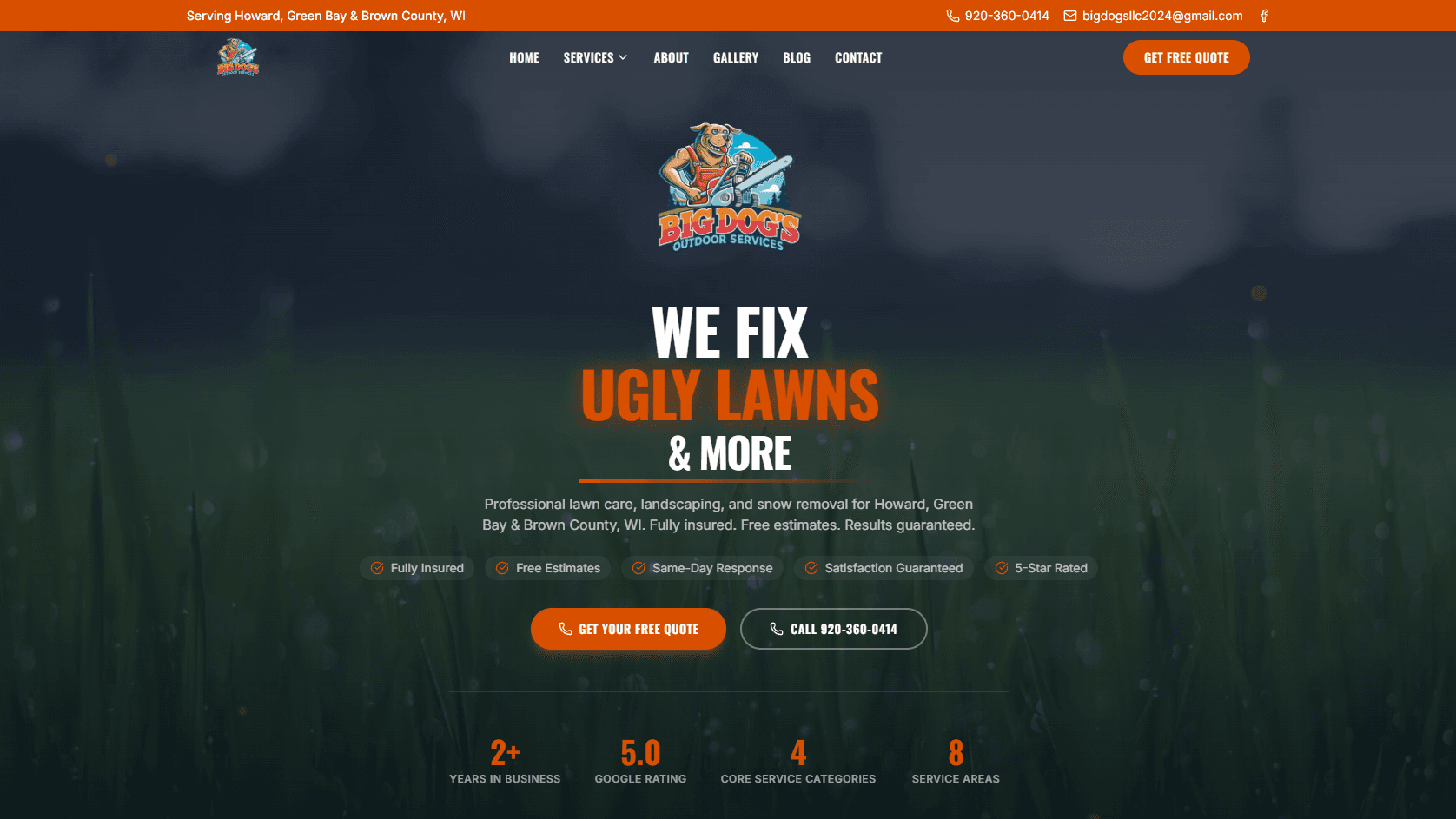 Big Dogs lawn care and landscaping website design preview