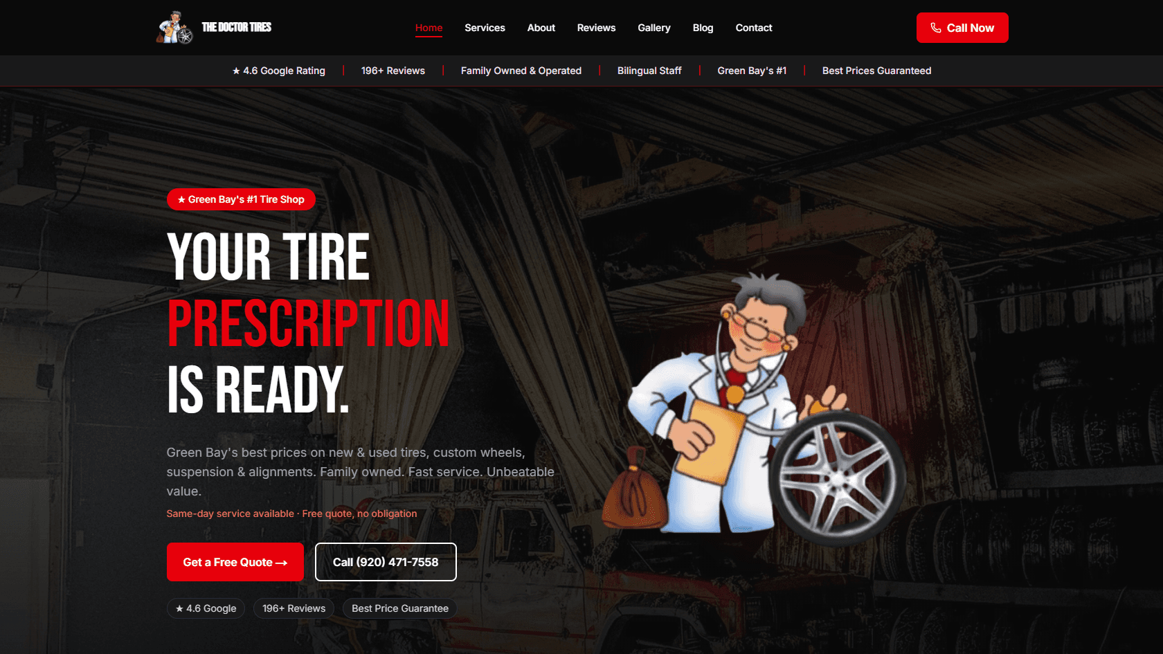 Dr. Tire tire shop website design preview