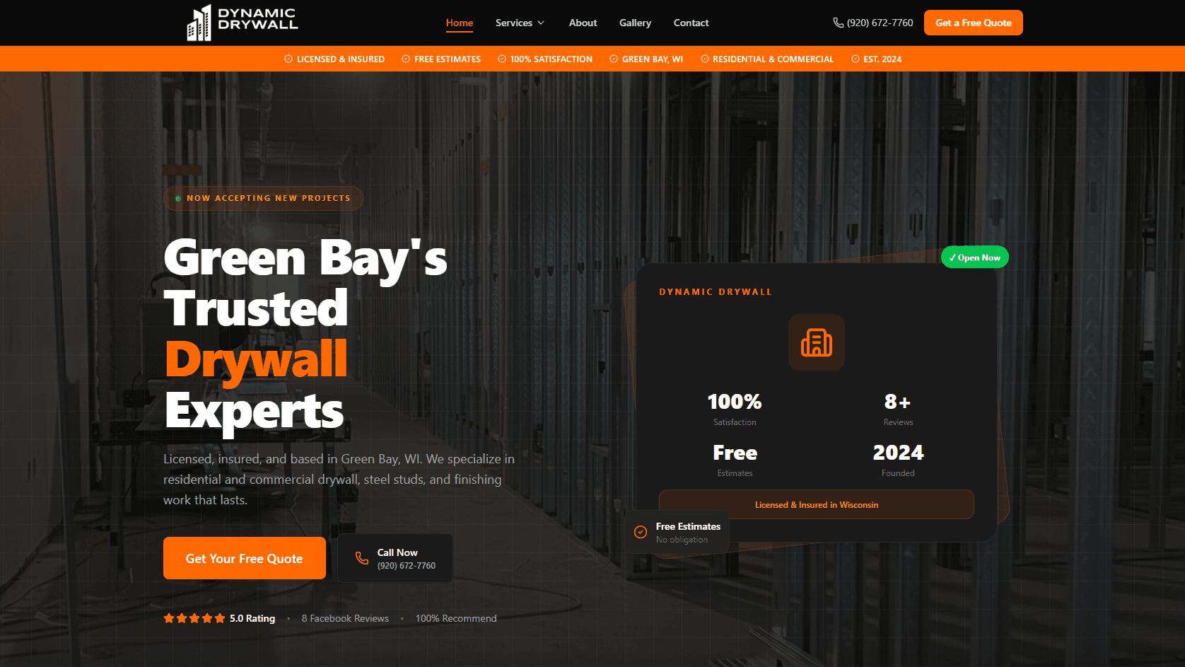 Dynamic Drywall custom website design preview