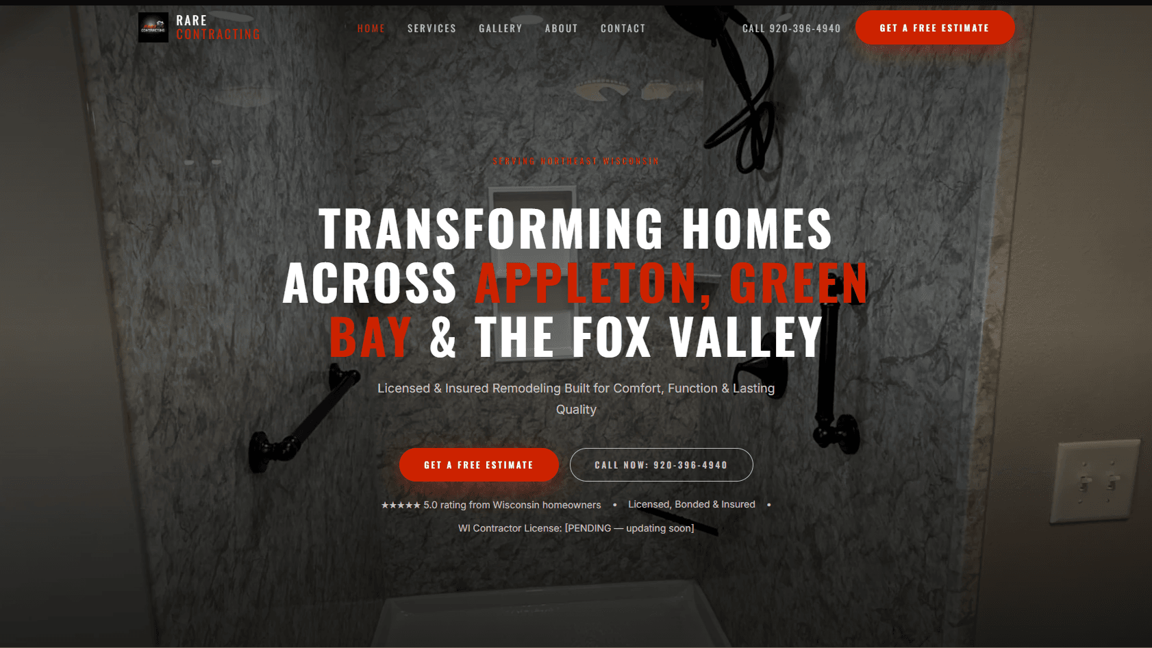 Rare Contracting home remodeling website design preview